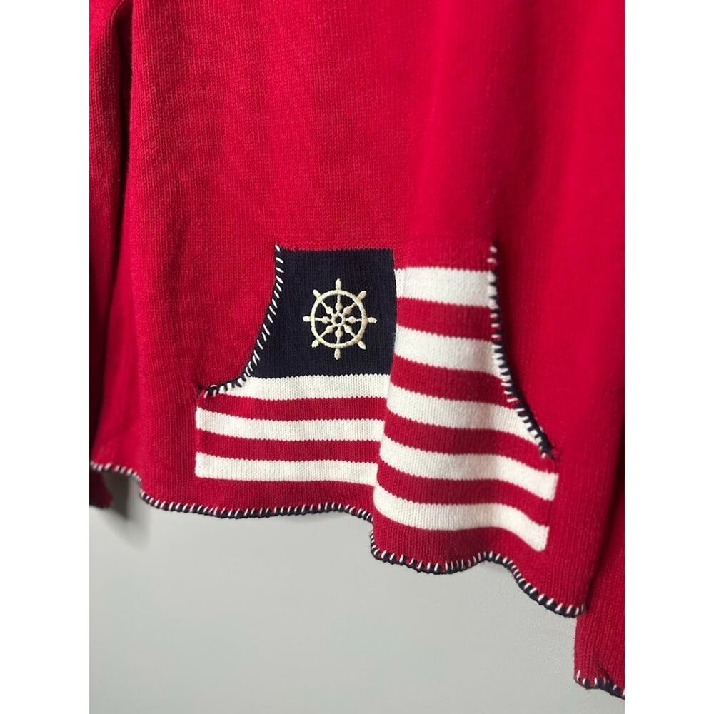 Liz Claiborne Sweater Patriotic Flag Red 1/4 Zip Nautical Womens Size L American - Picture 3 of 7